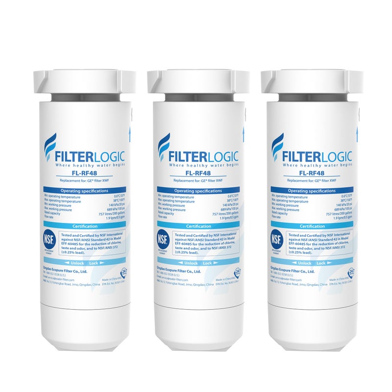 Filterlogic XWF Replacement for GEÂ® XWF, NSF Certified Refrigerator Water Filter, 3 Filtersï¼ˆNot XWFEÂ®) - Image 1